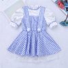 Cute Blue Polka Dots Plaid Party Dress